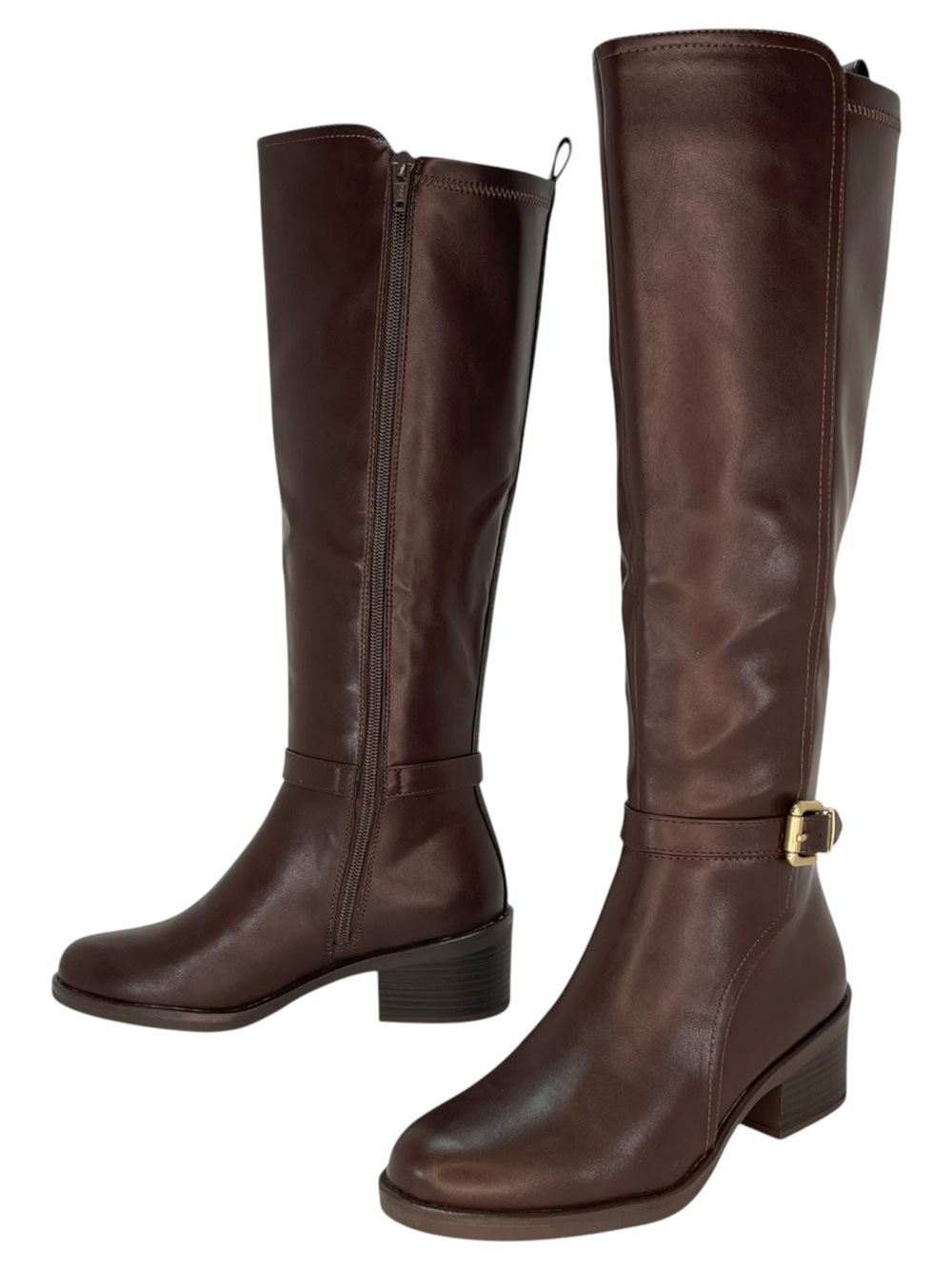 White Mountain Custard Dark Brown Faux Leather Knee High Womens Boots Size 5M - Picture 8 of 13